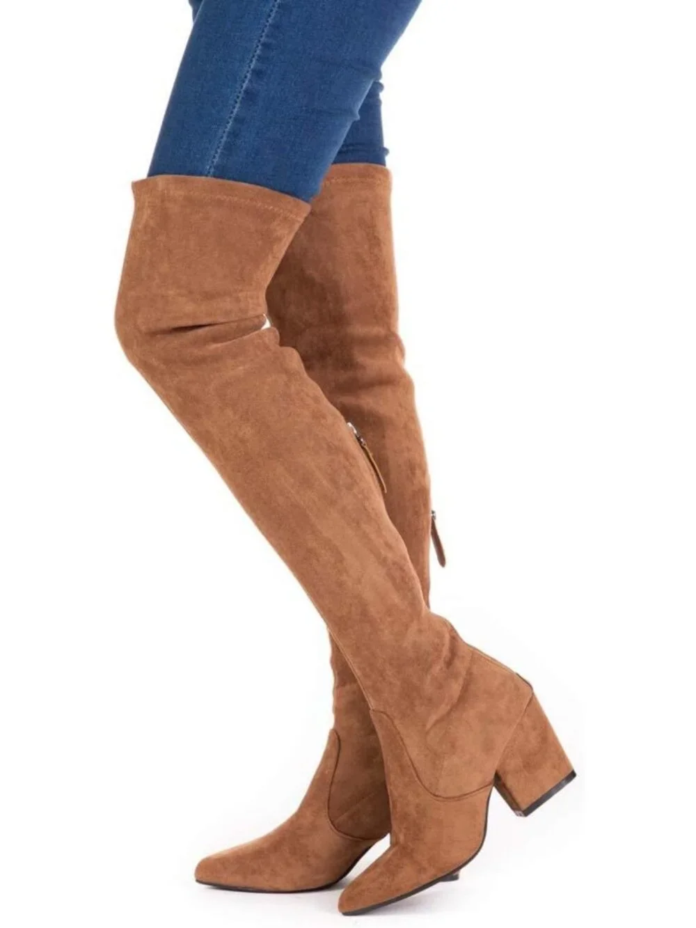Stylish Thigh High Block Heel Boots for Women - Pointed Toe Over The Knee